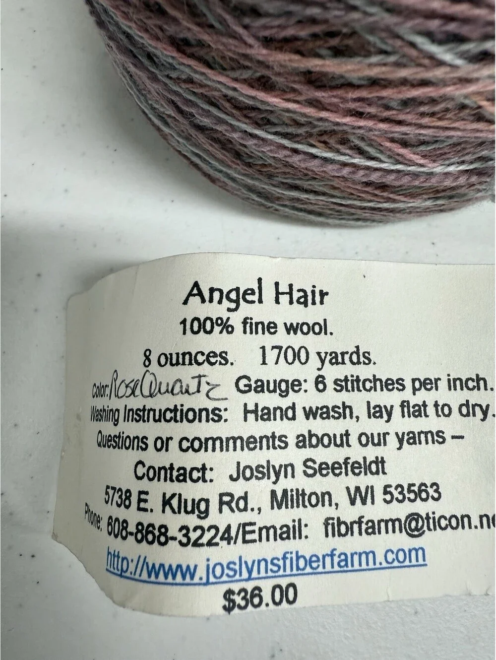Joslyn’s Fiber Farm ‘Angel Hair’ 100% Fine Wool Yarn 8oz - 1 Skein
